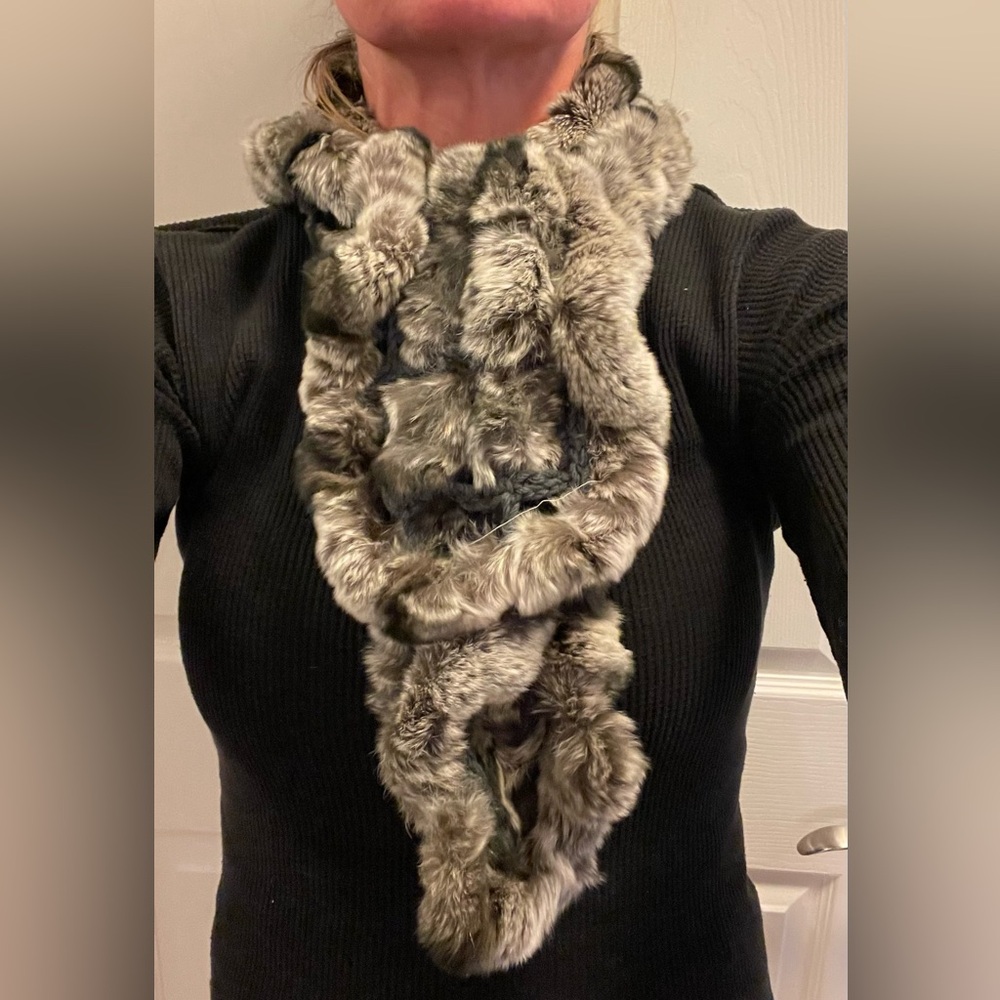 Genuine fur, Rex, rabbit, scarf, gray, and black brand new